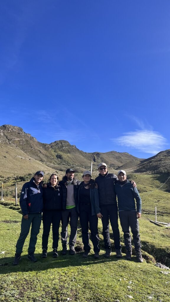 Group of friends in the ritacuba blanco trail in the mountains of cocuy in colombian andes